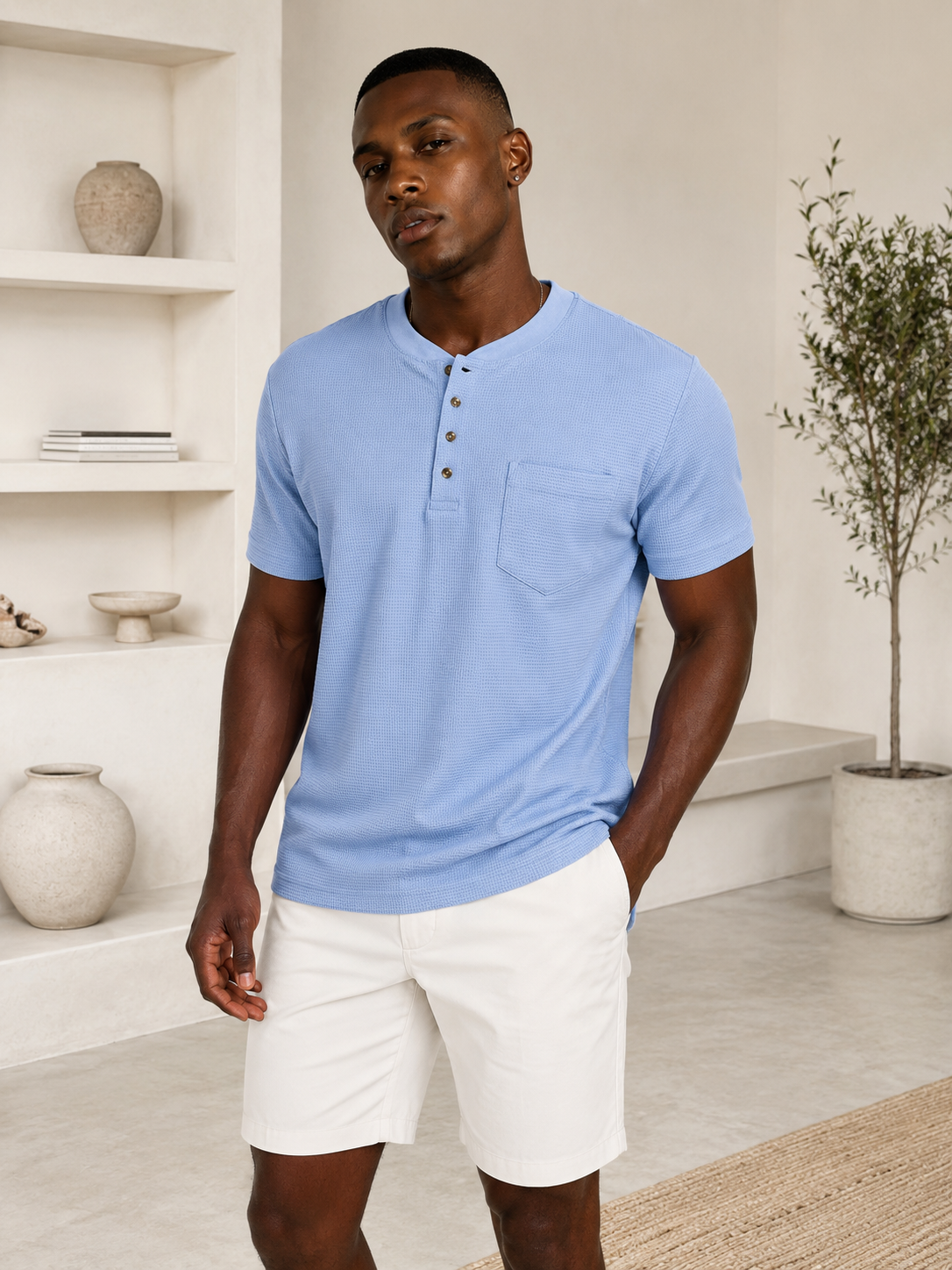 Mc. CLAIN Collarless Polo Shirt - Men