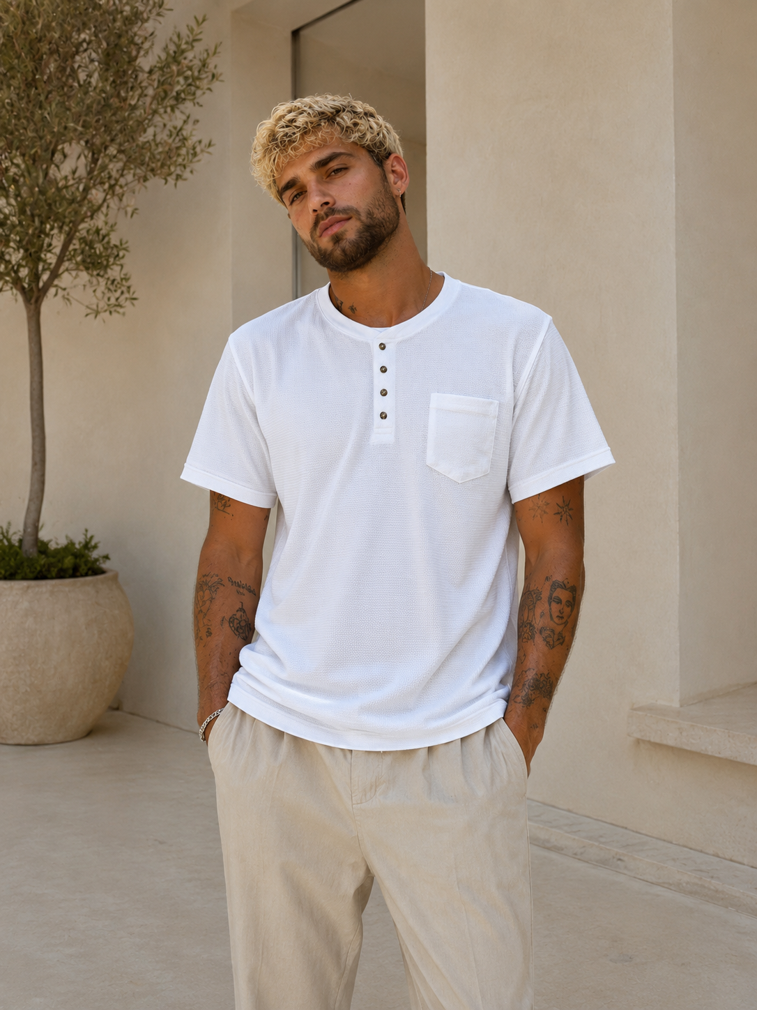Mc. CLAIN Collarless Polo Shirt - Men