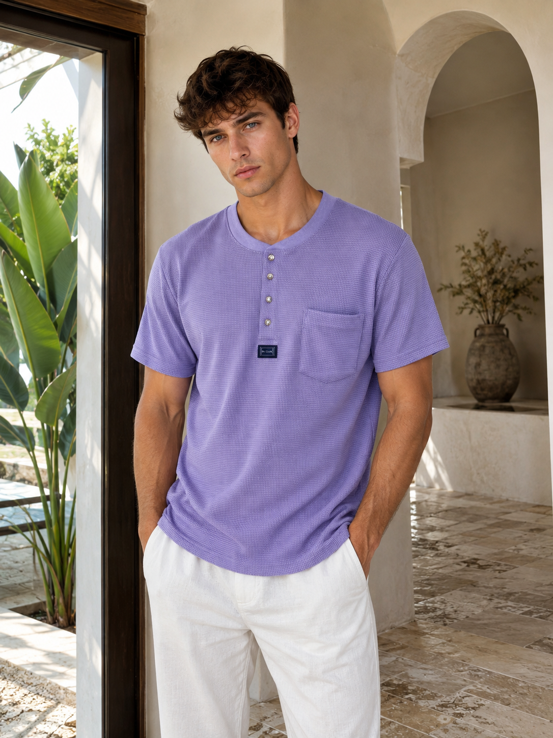Mc. CLAIN Collarless Polo Shirt - Men