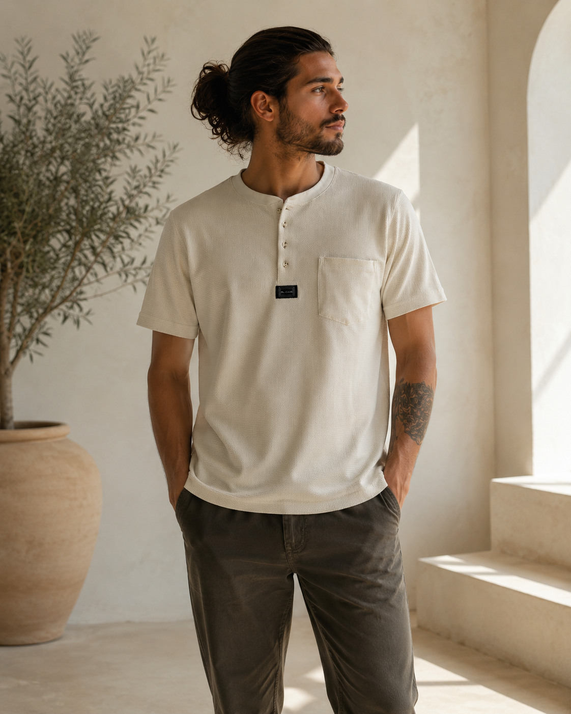 Mc. CLAIN Collarless Polo Shirt - Men