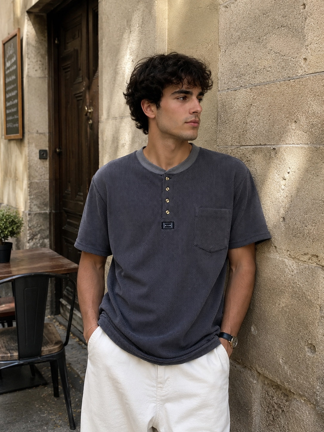 Mc. CLAIN Collarless Polo Shirt - Men