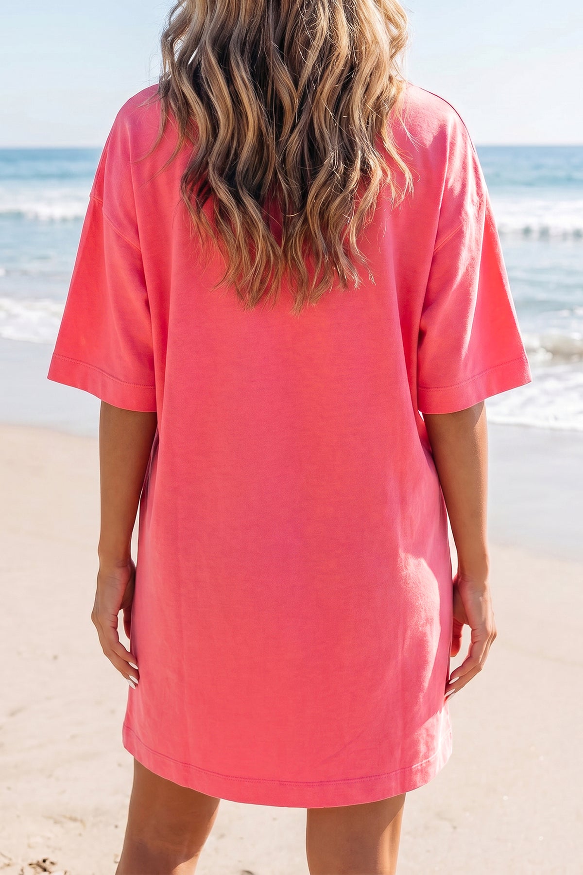 Light Blue Drop Shoulder Loose Casual T-Shirt Mini Dress