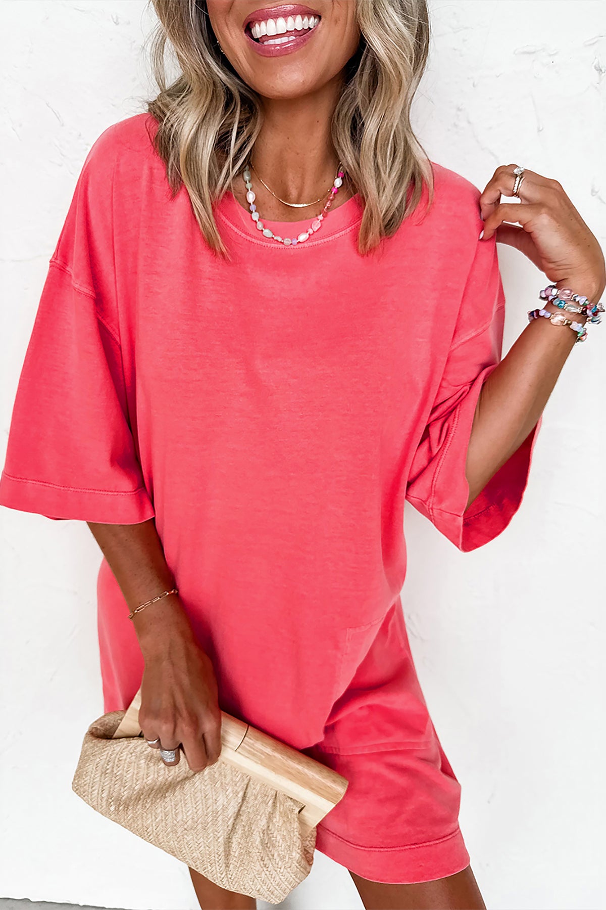 Light Blue Drop Shoulder Loose Casual T-Shirt Mini Dress
